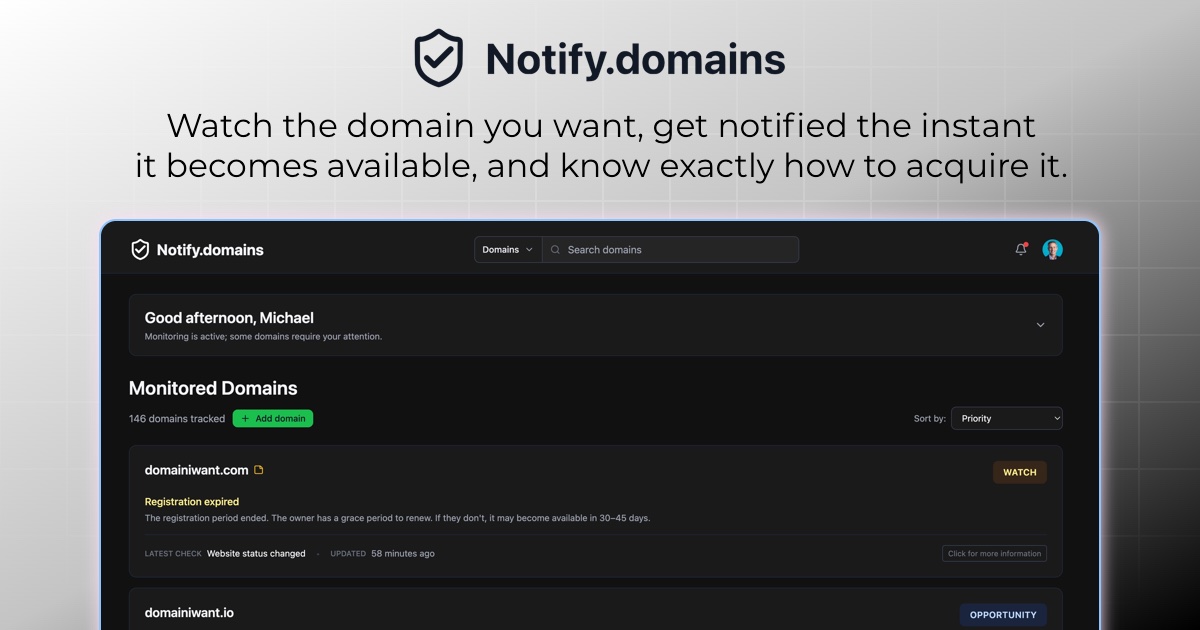 Notify.domains screenshot 1 of 2