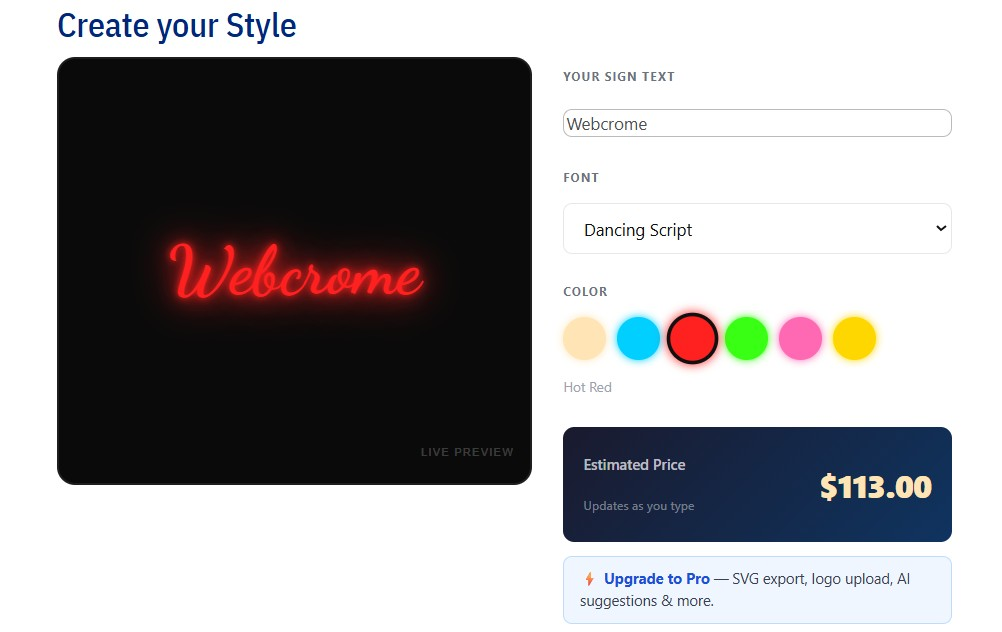 Webcrome Neon Sign Customizer for WooCommerce screenshot 1 of 3