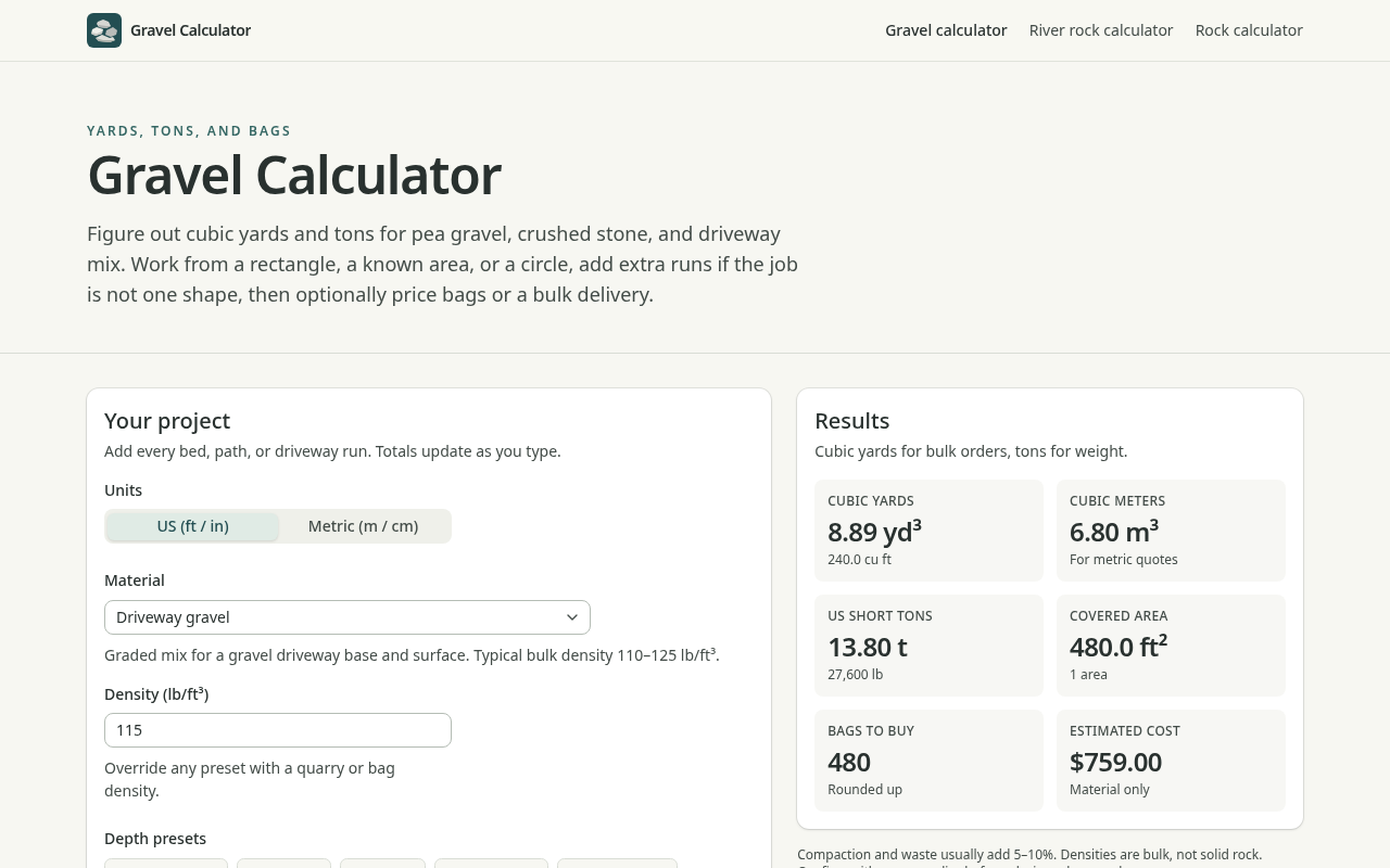 Free Gravel Calculator screenshot 1 of 1