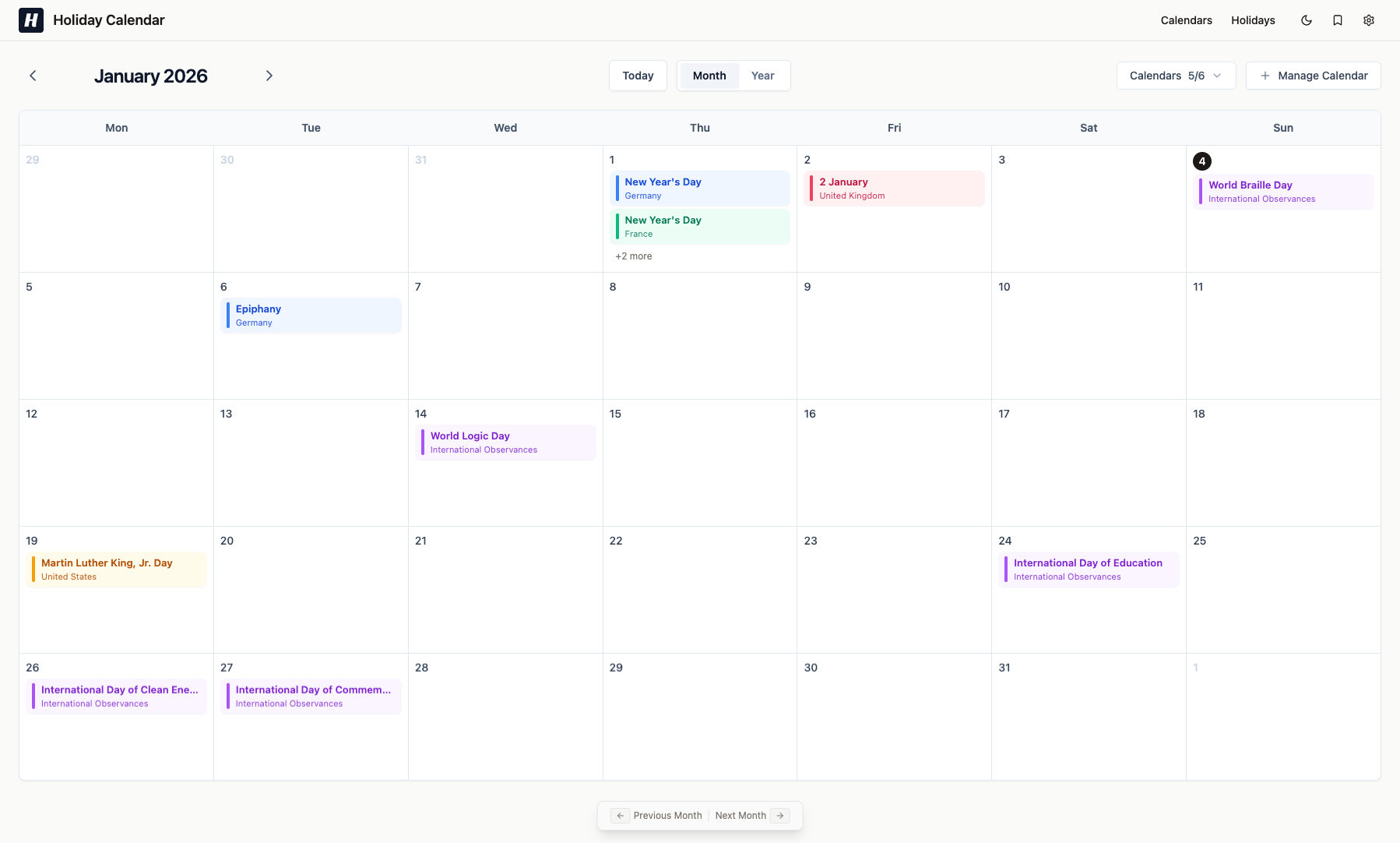 HolidayCalendar screenshot thumbnail 2